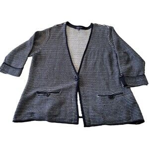 Jones New York Cardigan Sweater Womens 2XL Black White Striped Pockets